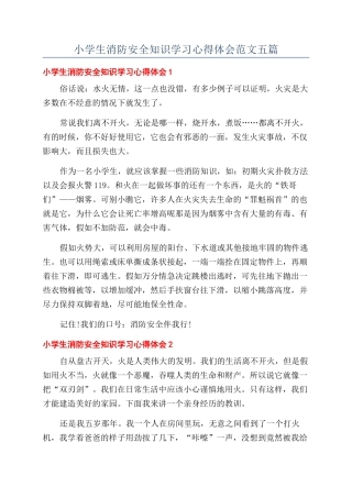 小学生消防安全知识学习心得体会范文五篇