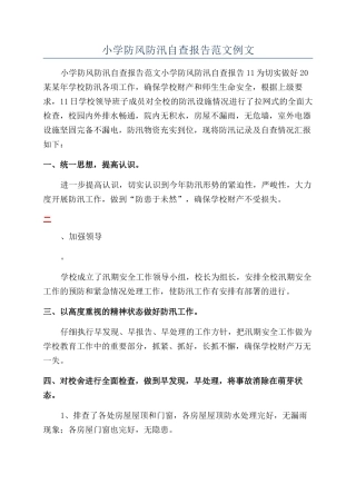 小学防风防汛自查报告范文例文