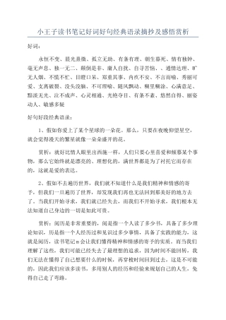 小王子读书笔记好词好句经典语录摘抄及感悟赏析