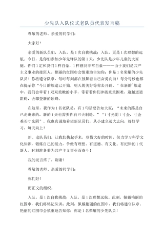 少先队入队仪式老队员代表发言稿
