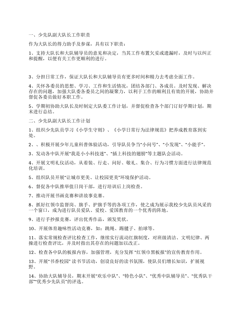 少先队副大队长工作职责及工作计划_第1页