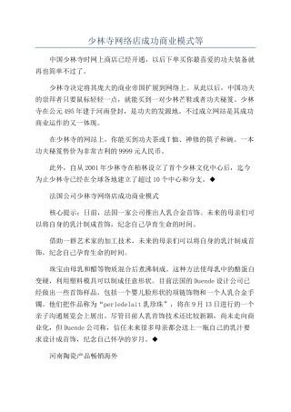 少林寺网络店成功商业模式等
