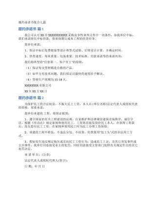 履约承诺书集合九篇