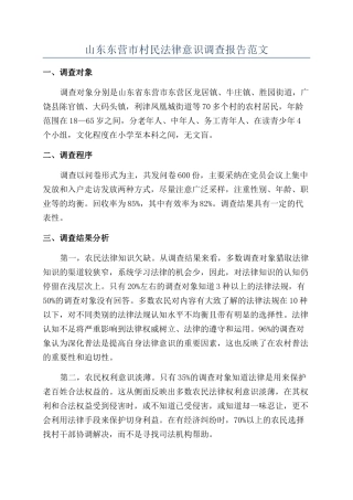 山东东营市村民法律意识调查报告范文