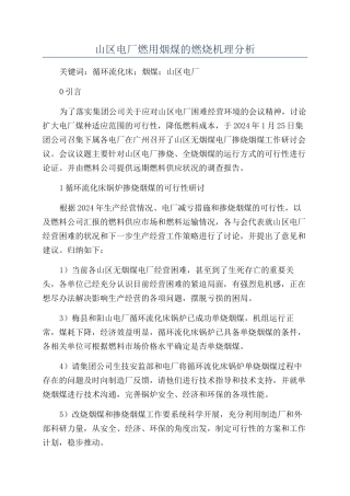 山区电厂燃用烟煤的燃烧机理分析