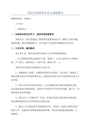 岗位企业财务负责人述职报告