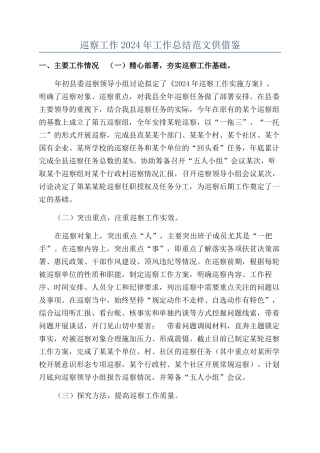巡察工作2024年工作总结范文供借鉴
