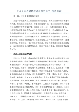 工业企业发展情况调研报告范文