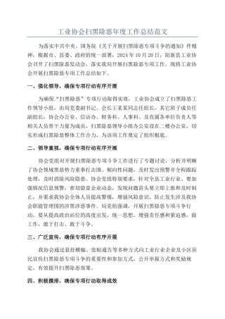 工业协会扫黑除恶年度工作总结范文