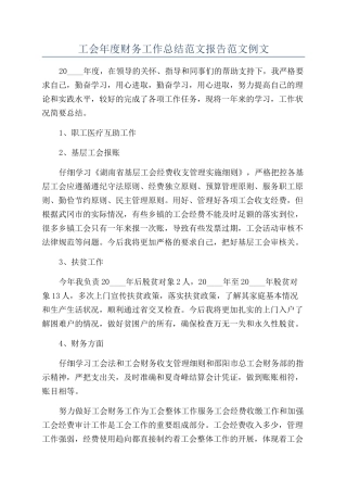 工会年度财务工作总结范文报告范文例文