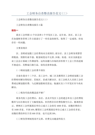 工会财务自查整改报告范文
