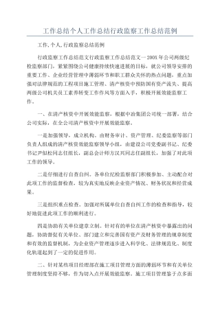 工作总结个人工作总结行政监察工作总结范例