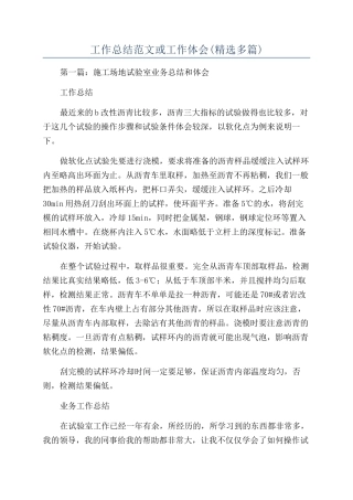 工作总结范文或工作体会