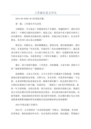 工作报告范文开头