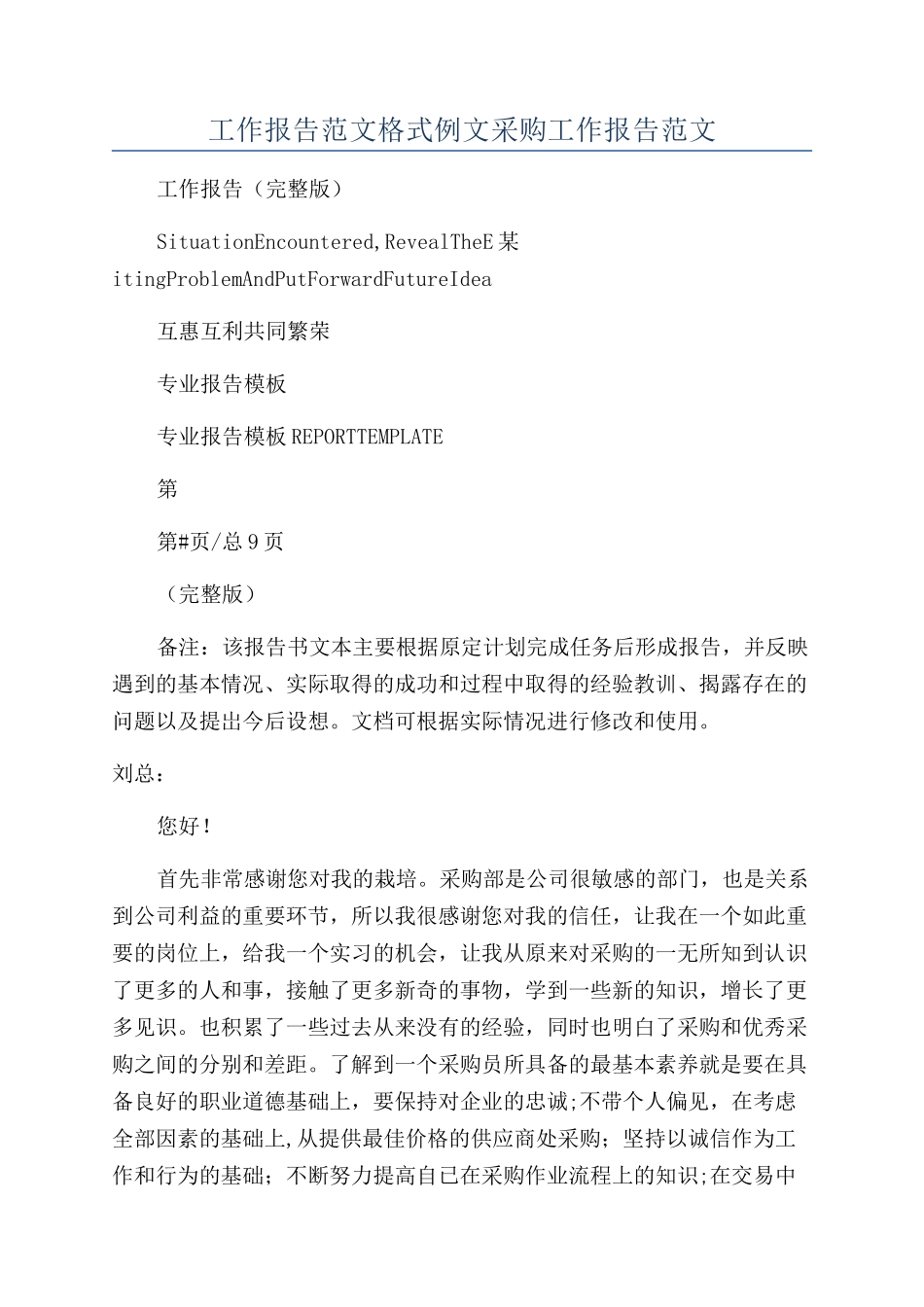 工作报告范文格式例文采购工作报告范文_第1页