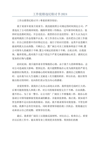 工作犯错违纪检讨书2024