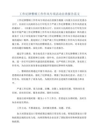 工作纪律整顿工作作风专项活动自查报告范文