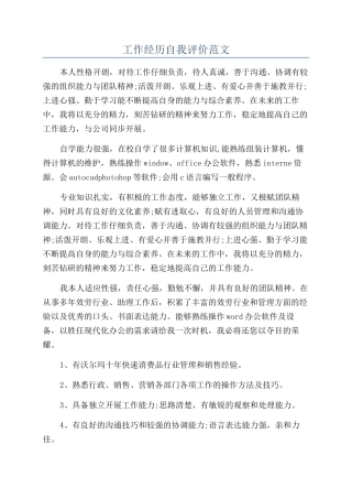 工作经历自我评价范文