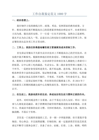 工作自我鉴定范文1000字