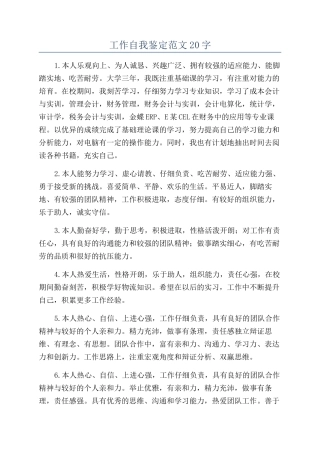 工作自我鉴定范文20字