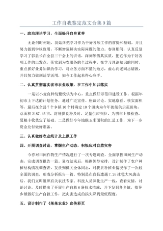 工作自我鉴定范文合集9篇