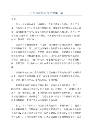 工作自我鉴定范文锦集七篇