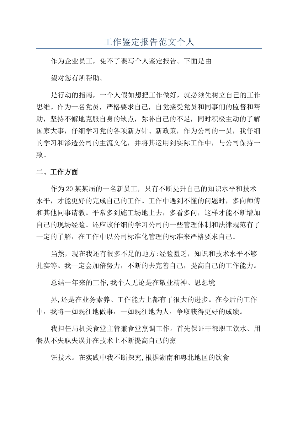 工作鉴定报告范文个人_第1页