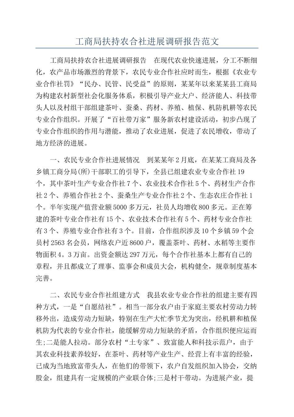 工商局扶持农合社发展调研报告范文_第1页