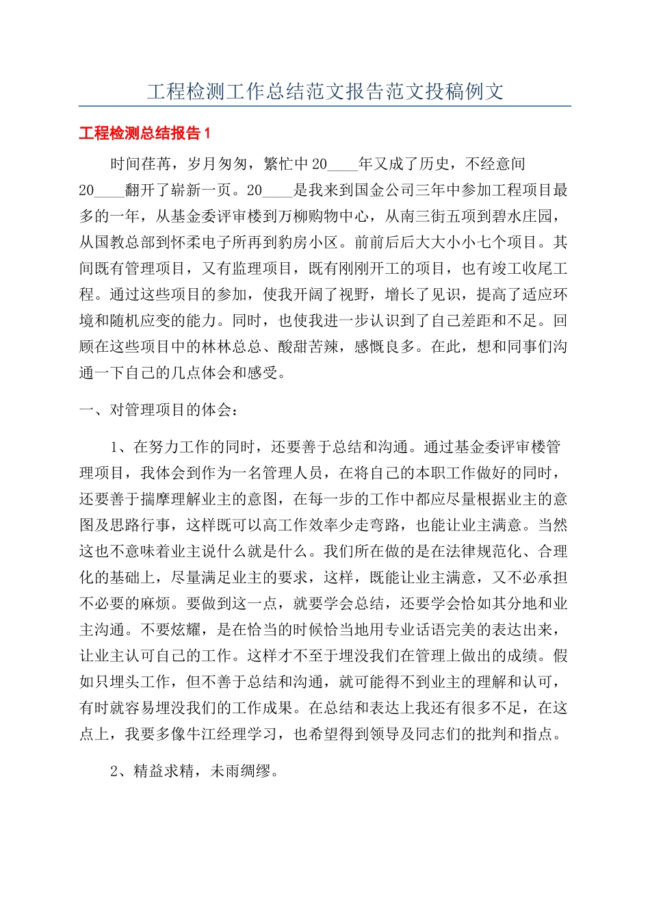 工程检测工作总结范文报告范文投稿例文_第1页