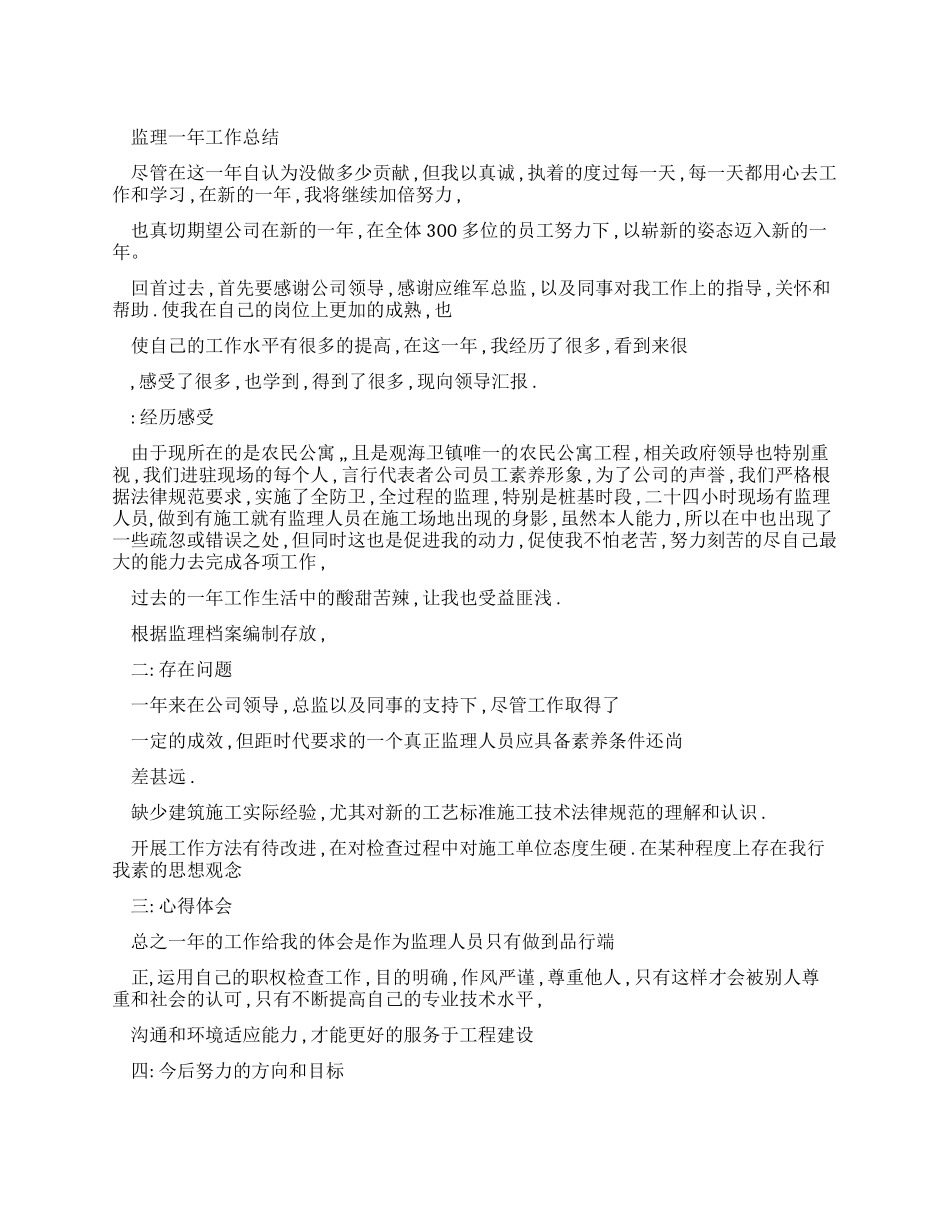 工程监理一年工作总结例文参考_第1页