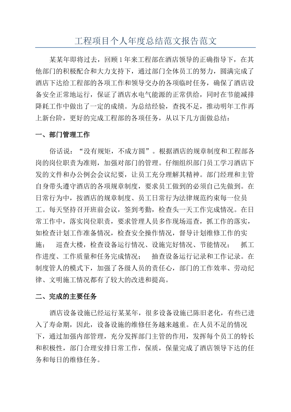 工程项目个人年度总结范文报告范文_第1页