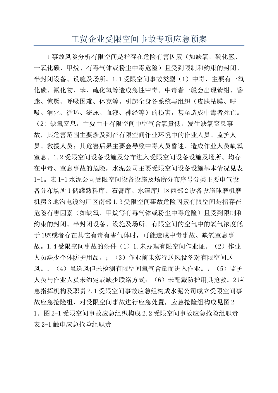 工贸企业受限空间事故专项应急预案_第1页