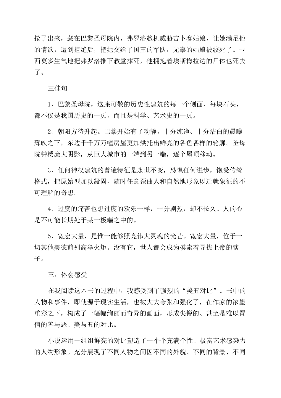 巴黎圣母院读后感1000_第2页