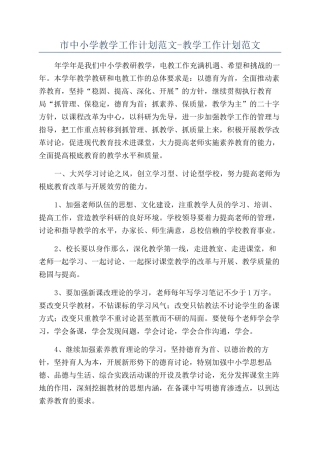 市中小学教学工作计划范文-教学工作计划范文