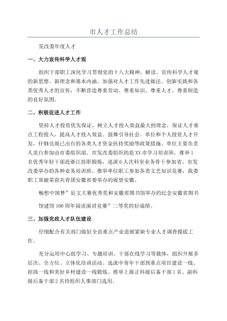 市人才工作总结