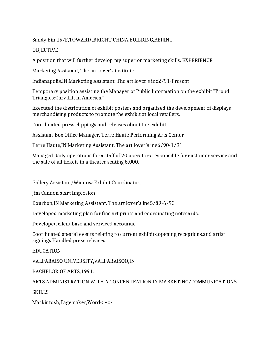 市场助理MarketingAssistant英文简历_第1页