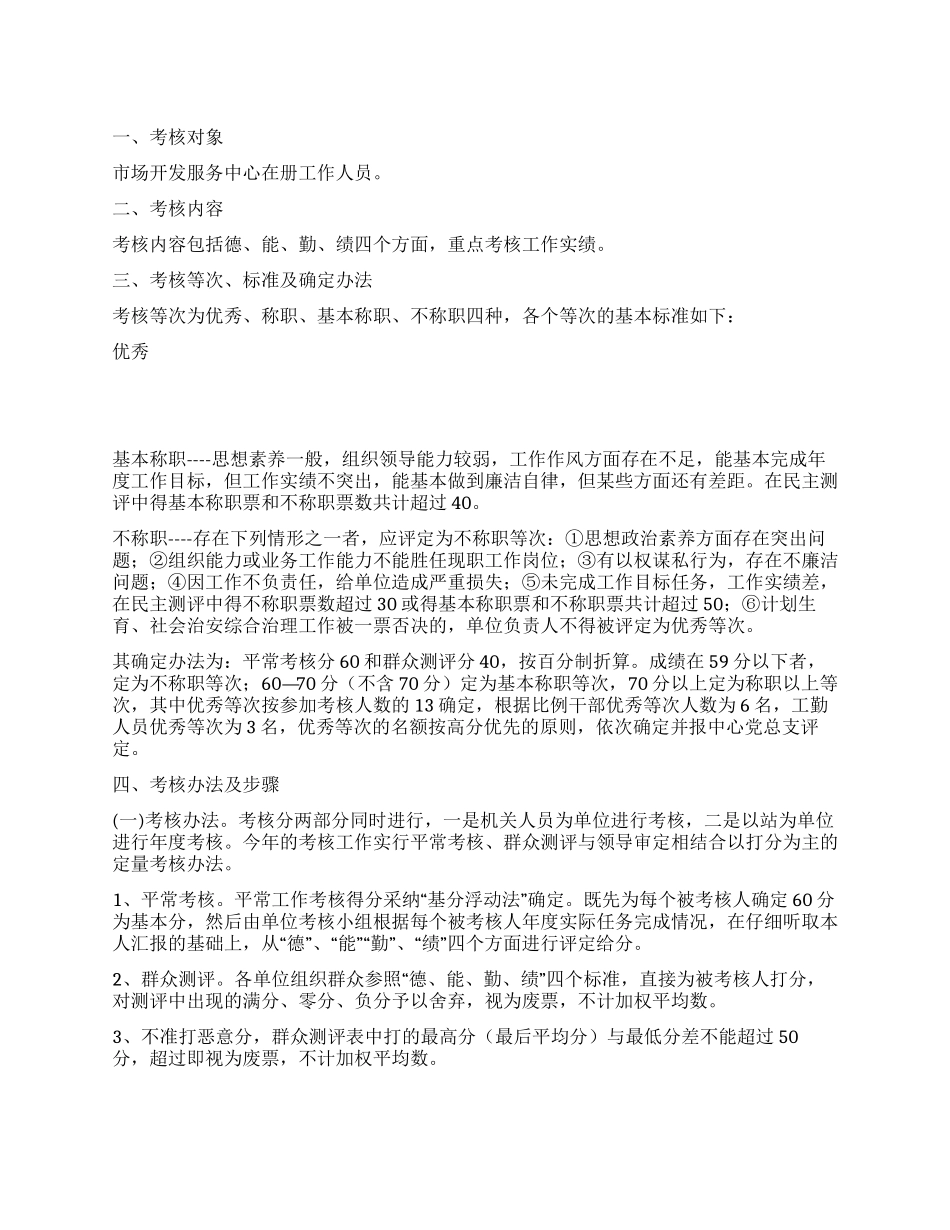市场开发服务中心工作人员考核办法_第1页