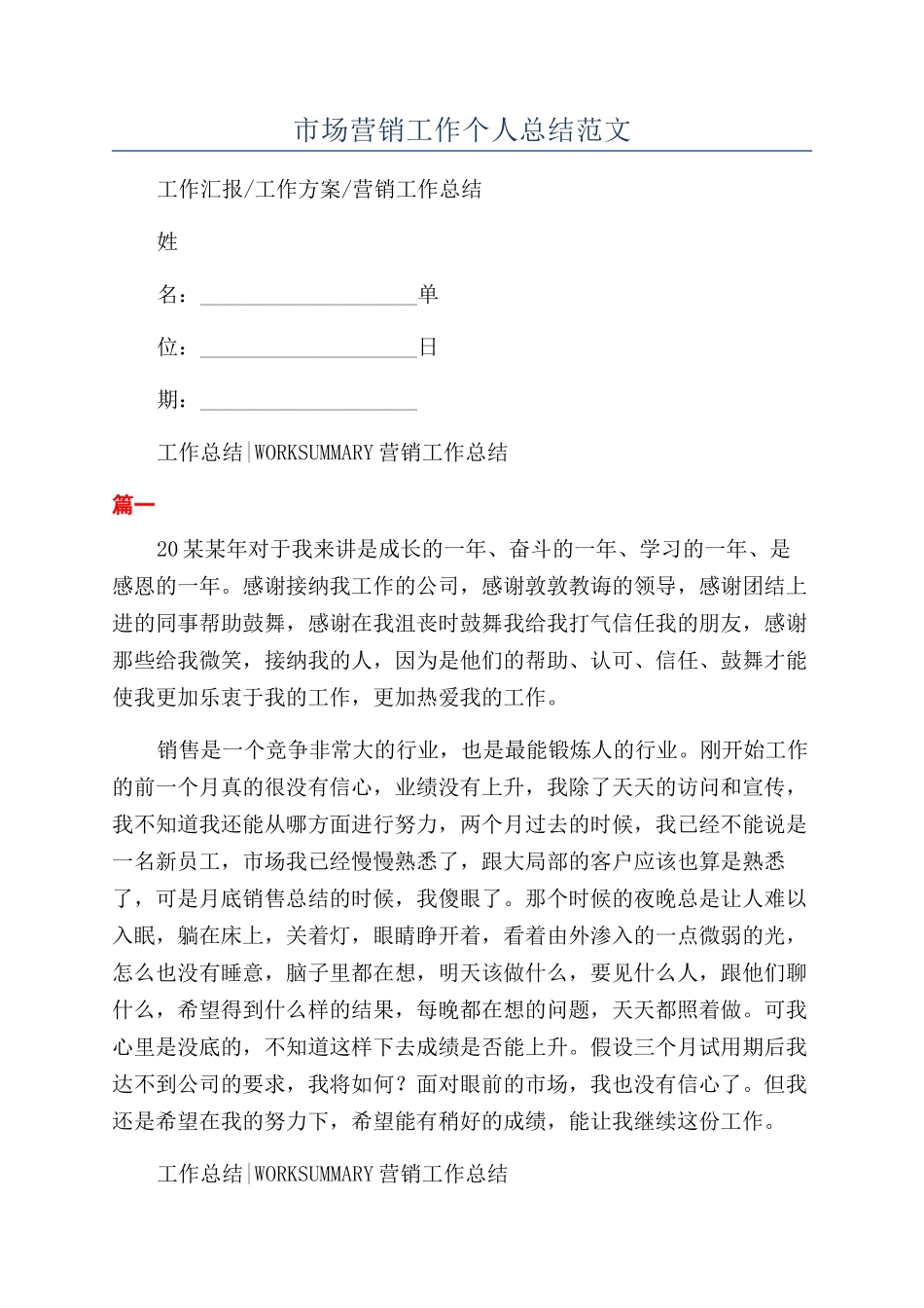 市场营销工作个人总结范文_第1页