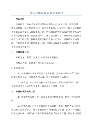 市场营销策划方案范文例文