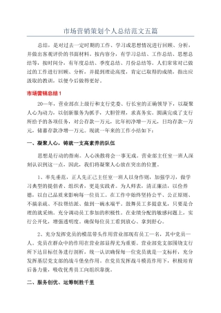市场营销策划个人总结范文五篇