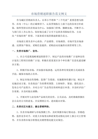 市场营销述职报告范文例文