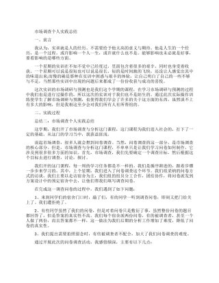 市场调查个人实践总结范文