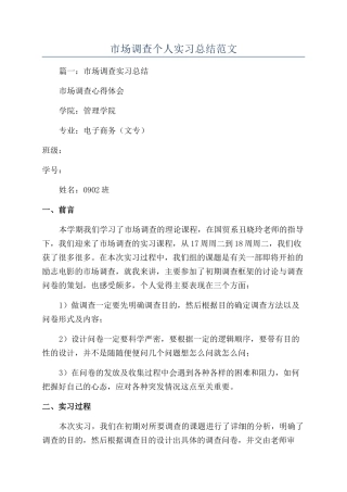 市场调查个人实习总结范文