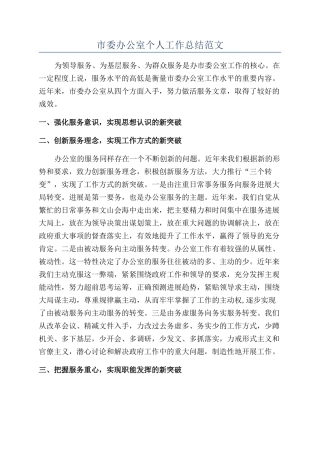 市委办公室个人工作总结范文