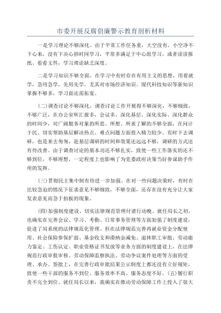 市委开展反腐倡廉警示教育剖析材料