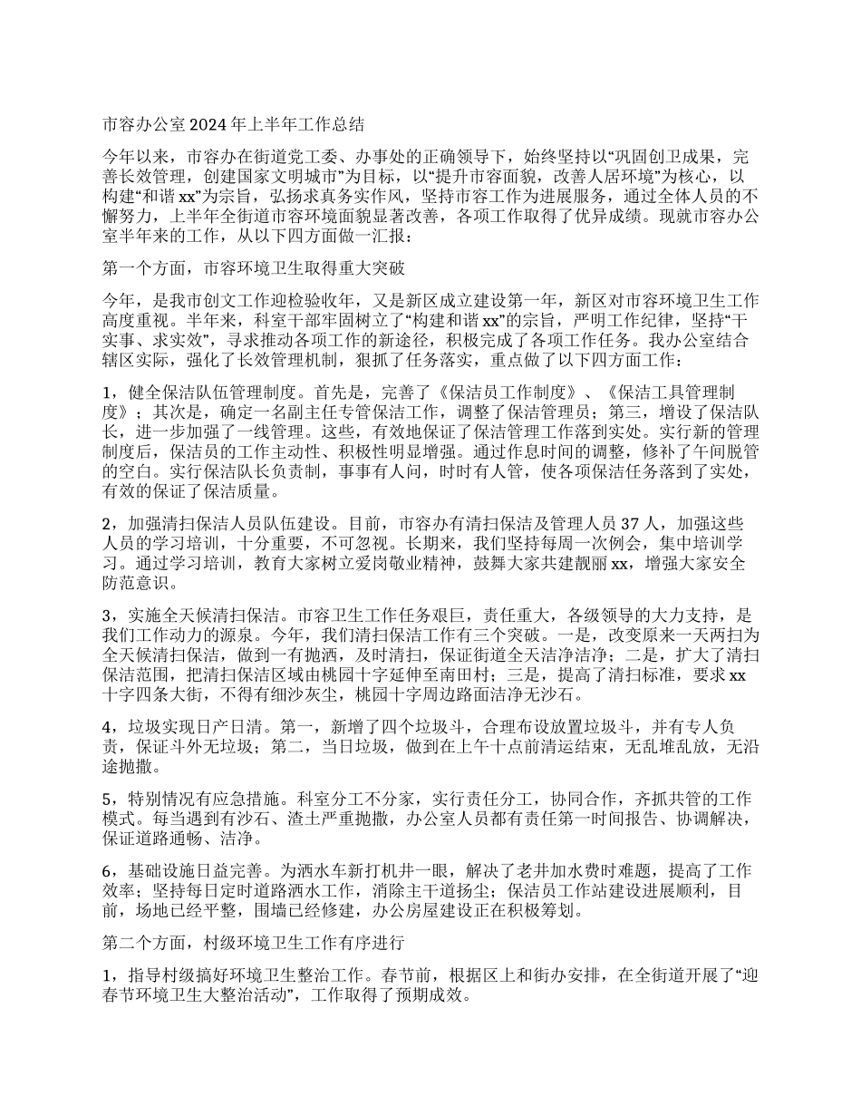 市容办公室2024年上半年工作总结_第1页