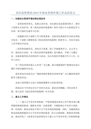 市应急管理局2024年优化营商环境工作总结范文