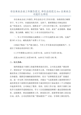 市自来水企业上年报告范文-单位总结范文doc自来水公司是什么单位
