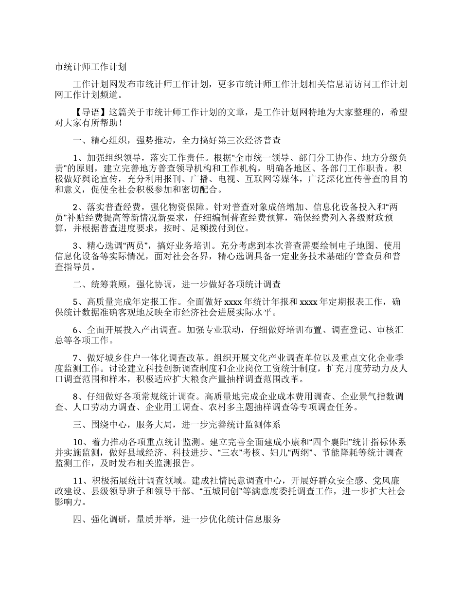 市统计师工作计划_第1页