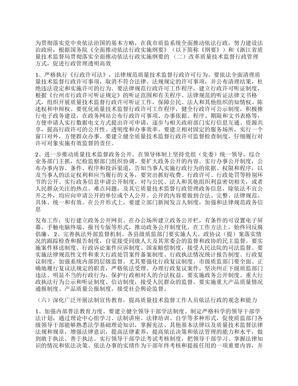 市质监系统全面推进依法行政工作五年规划范文参考_第1页